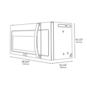 ZLINE Black Stainless Steel Over the Range Convection Microwave Oven with Modern Handle (MWO-OTR-30-BS) dimensional diagram with measurements.
