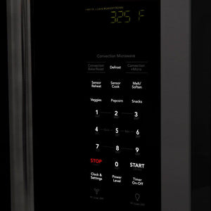 ZLINE 30 in. Black Stainless Steel Over the Range Microwave (MWO-OTR-H-BS) close-up, controls.