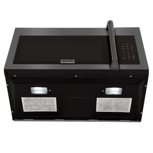ZLINE 30 in. Black Stainless Steel Over the Range Convection Microwave Oven with Traditional Handle (MWO-OTR-H-BS) front, under.