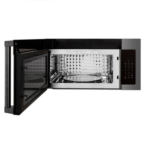 ZLINE 30 in. Black Stainless Steel Over the Range Convection Microwave Oven with Traditional Handle (MWO-OTR-H-BS) front, open.
