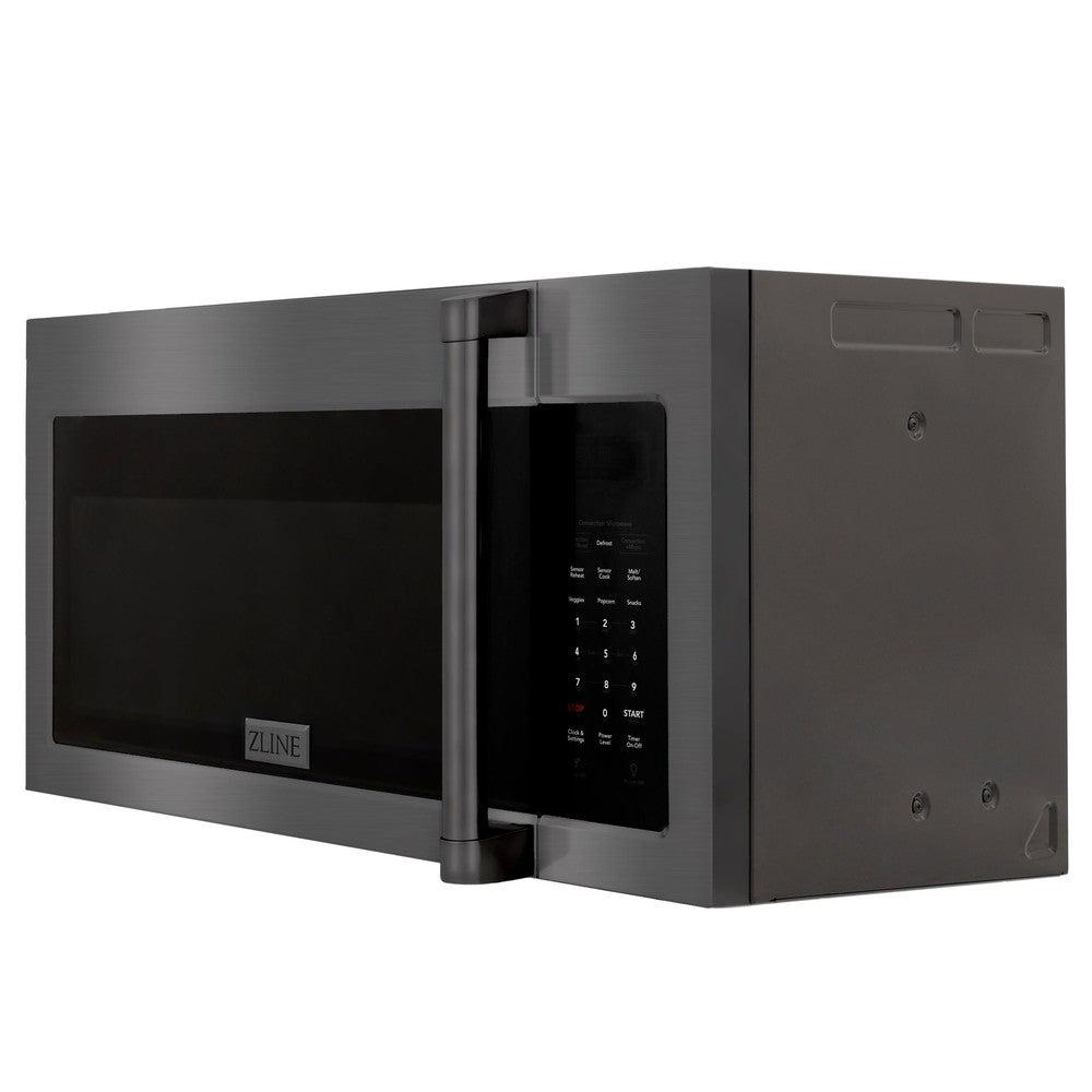 ZLINE 30 in. Black Stainless Steel Over the Range Convection Microwave Oven with Traditional Handle (MWO-OTR-H-BS) side, closed.