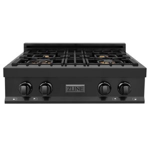 ZLINE 30 in. Legacy Gas Rangetop with 4 Brass Burners and Porcelain Cooktop in Black Stainless Steel (RTB-BR-30) front.