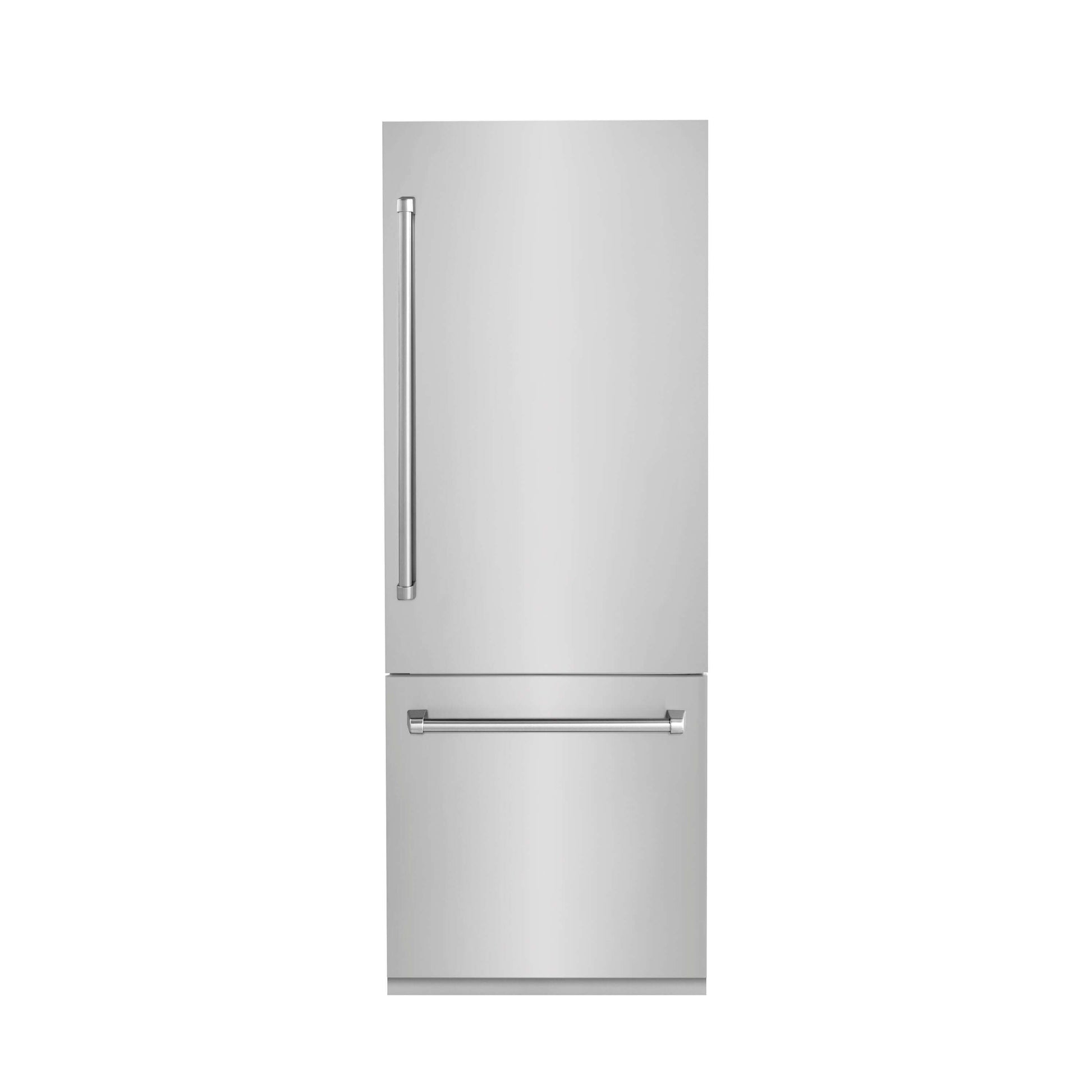 ZLINE 30 in. 16.1 cu. ft. Built-In 2-Door Bottom Freezer Refrigerator with Internal Water and Ice Dispenser in Stainless Steel (RBIV-304-30) front.