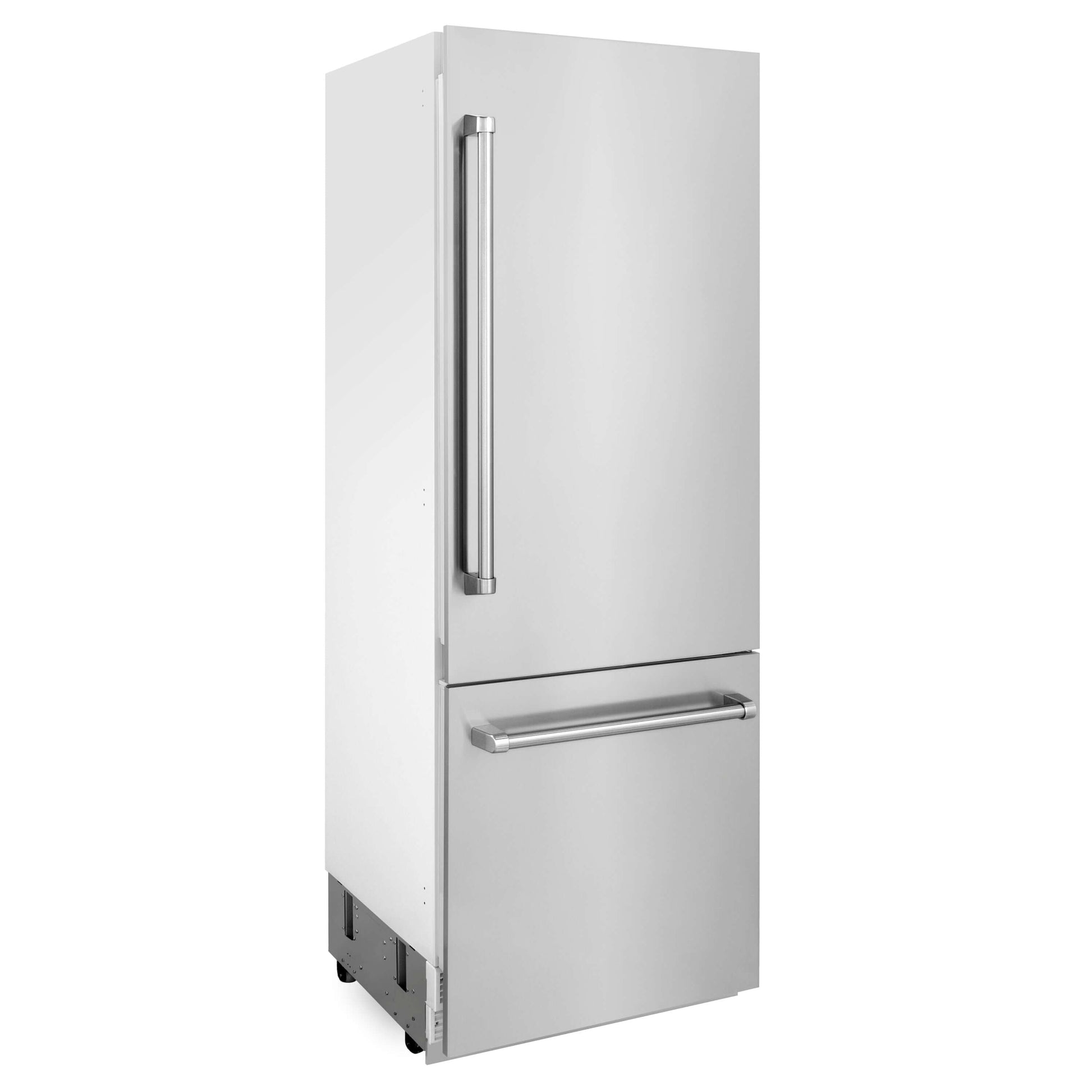 ZLINE 30 in. 16.1 cu. ft. Built-In 2-Door Bottom Freezer Refrigerator with Internal Water and Ice Dispenser in Stainless Steel (RBIV-304-30) side, doors closed.