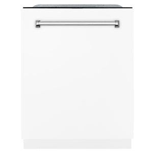 ZLINE 24 in. Panel-Included Monument Series 3rd Rack Top Touch Control Dishwasher with White Matte Panel, 45dBa (DWMT-WM-24) front, closed.