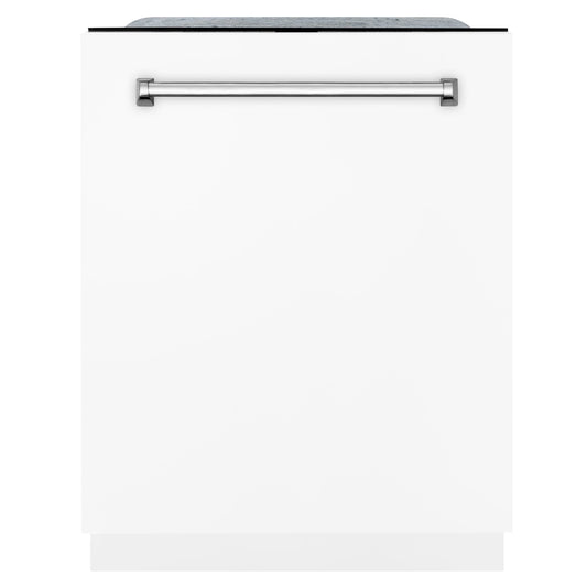 ZLINE 24 in. Panel-Included Monument Series 3rd Rack Top Touch Control Dishwasher with White Matte Panel, 45dBa (DWMT-WM-24) front, closed.