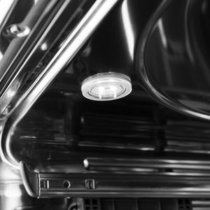 ZLINE 24 in. Panel Ready Monument Series 3rd Rack Top Touch Control Dishwasher with Stainless Steel Tub, 45dBa (DWMT-24) LED lights in tub.