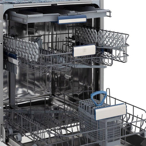 ZLINE 24 in. Tallac Series 3rd Rack Dishwasher in Stainless Steel with Traditional Handle, 51dBa (DWV-304-24) close-up, racks extended.
