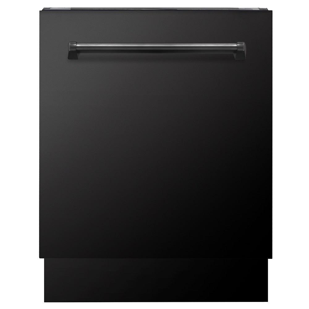 ZLINE 24 in. Tallac Series 3rd Rack Dishwasher with Black Stainless Steel Panel and Traditional Handle, 51dBa (DWV-BS-24) front, closed.