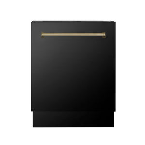 ZLINE Autograph Edition 24 in. 3rd Rack Top Control Tall Tub Dishwasher in Black Stainless Steel with Champagne Bronze Accent Handle, 51dBa (DWVZ-BS-24-CB)  front.
