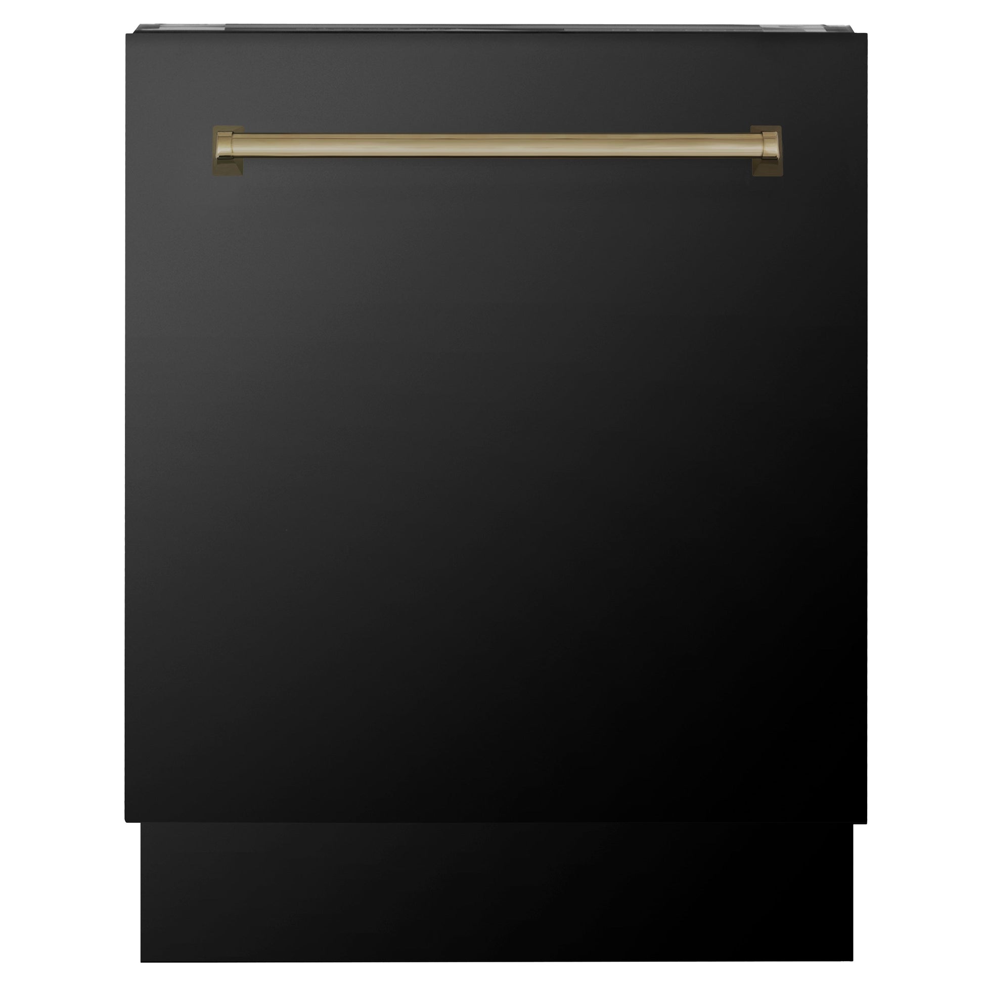 ZLINE Autograph Edition 24 in. 3rd Rack Top Control Tall Tub Dishwasher in Black Stainless Steel with Champagne Bronze Accent Handle, 51dBa (DWVZ-BS-24-CB) front, closed.