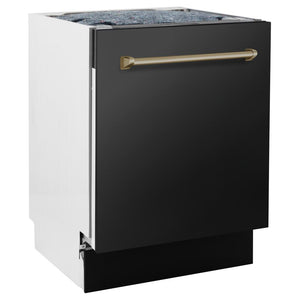 ZLINE Autograph Edition 24 in. 3rd Rack Top Control Tall Tub Dishwasher in Black Stainless Steel with Champagne Bronze Accent Handle, 51dBa (DWVZ-BS-24-CB) side.