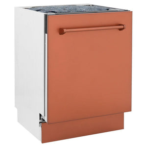 ZLINE 24 in. Tallac Series 3rd Rack Dishwasher with Copper Panel and Traditional Handle, 51dBa (DWV-C-24) side, closed.