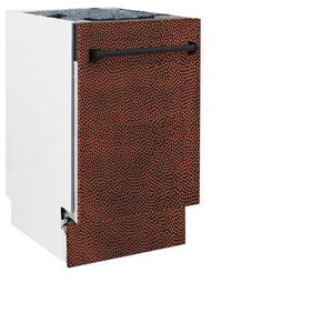 ZLINE 18 in. Tallac Series 3rd Rack Top Control Dishwasher with a Stainless Steel Tub with Hand-Hammered Copper Panel, 51dBa (DWV-HH-18) side, closed.