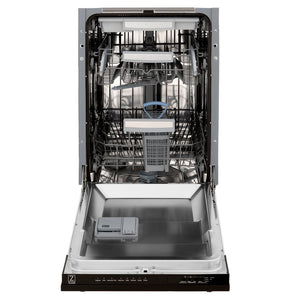ZLINE 18 in. Tallac Series 3rd Rack Top Control Dishwasher with a Stainless Steel Tub with Oil-Rubbed Bronze Panel, 51dBa (DWV-ORB-18) front, open.