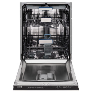 ZLINE 24 in. Tallac Series 3rd Rack Dishwasher with Oil-Rubbed Bronze Panel and Traditional Handle, 51dBa (DWV-ORB-24) front, open.