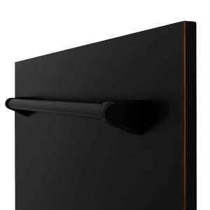 ZLINE 24 in. Tallac Series 3rd Rack Dishwasher with Oil-Rubbed Bronze Panel and Traditional Handle, 51dBa (DWV-ORB-24) close-up, handle on dishwasher exterior.