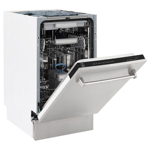 ZLINE 18 in. Tallac Series 3rd Rack Top Control Dishwasher in a Stainless Steel Tub and Panel, 51dBa (DWV-304-18) side, open.