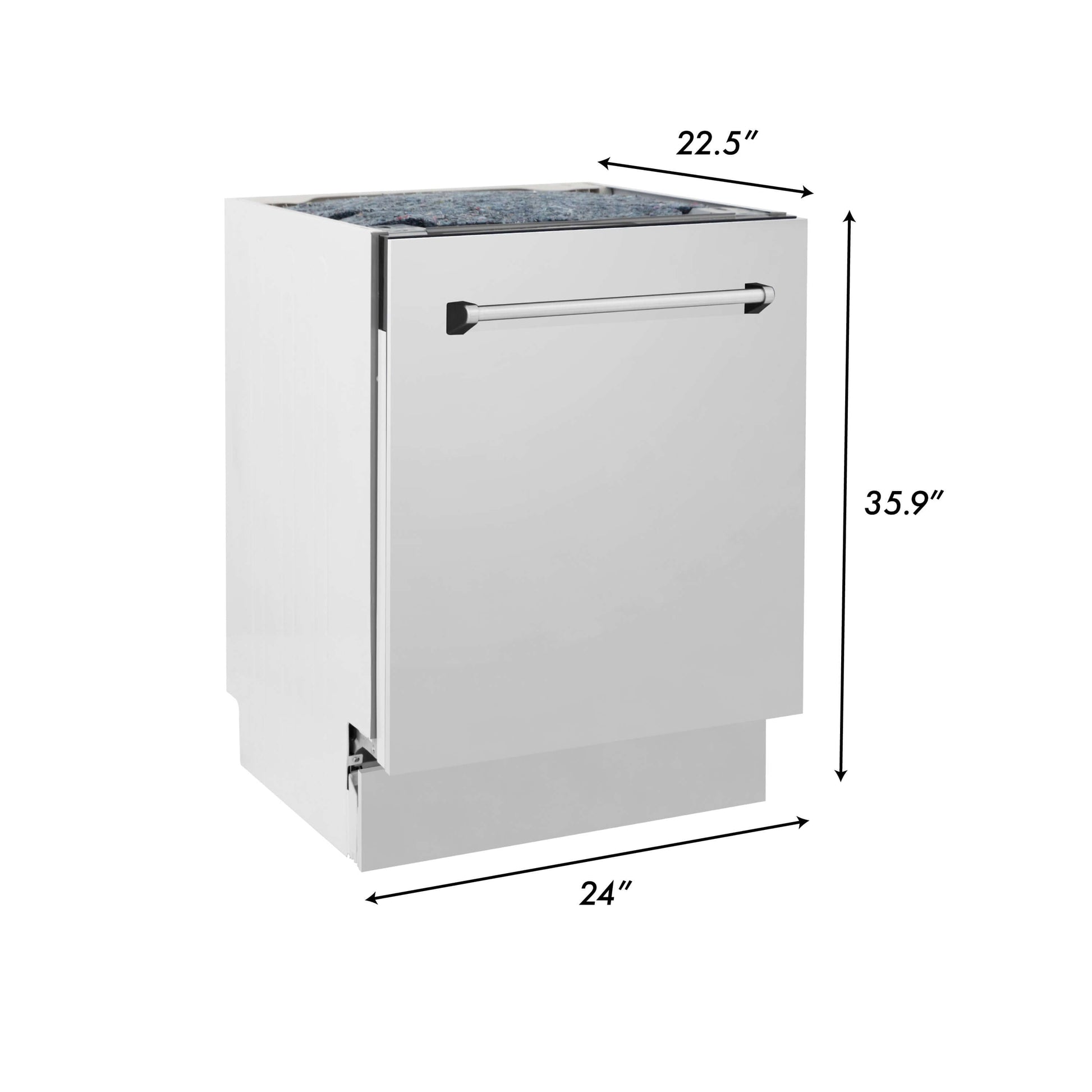 ZLINE 24 in. Tallac Series 3rd Rack Dishwasher in Stainless Steel with Traditional Handle, 51dBa (DWV-304-24) dimensional measurements.