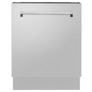 ZLINE 24 in. Tallac Series 3rd Rack Dishwasher in Stainless Steel with Traditional Handle, 51dBa (DWV-304-24) front.