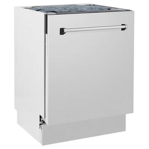 ZLINE 24 in. Tallac Series 3rd Rack Dishwasher in Stainless Steel with Traditional Handle, 51dBa (DWV-304-24) side, closed.