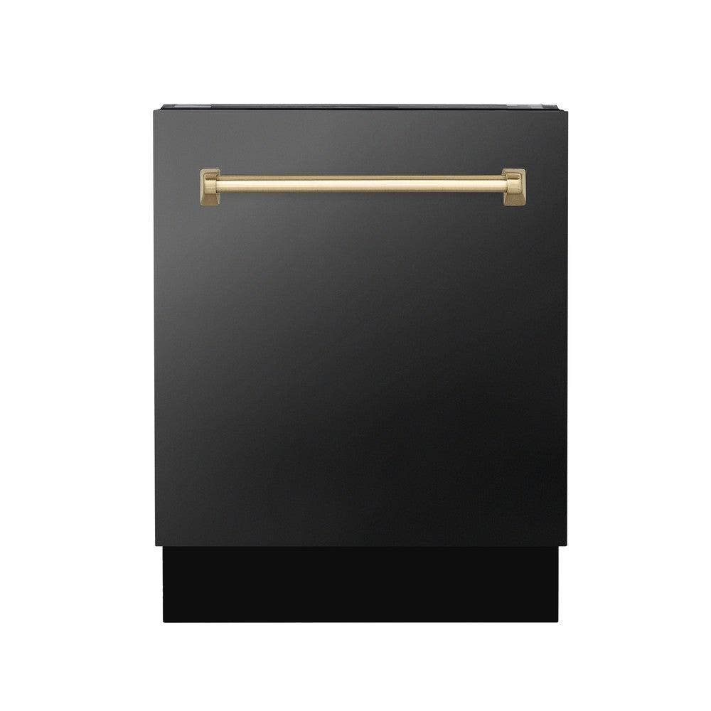 ZLINE Autograph Edition 24 in. 3rd Rack Top Control Tall Tub Dishwasher in Black Stainless Steel with Champagne Bronze Accent Handle, 51dBa (DWVZ-BS-24-CB) front.