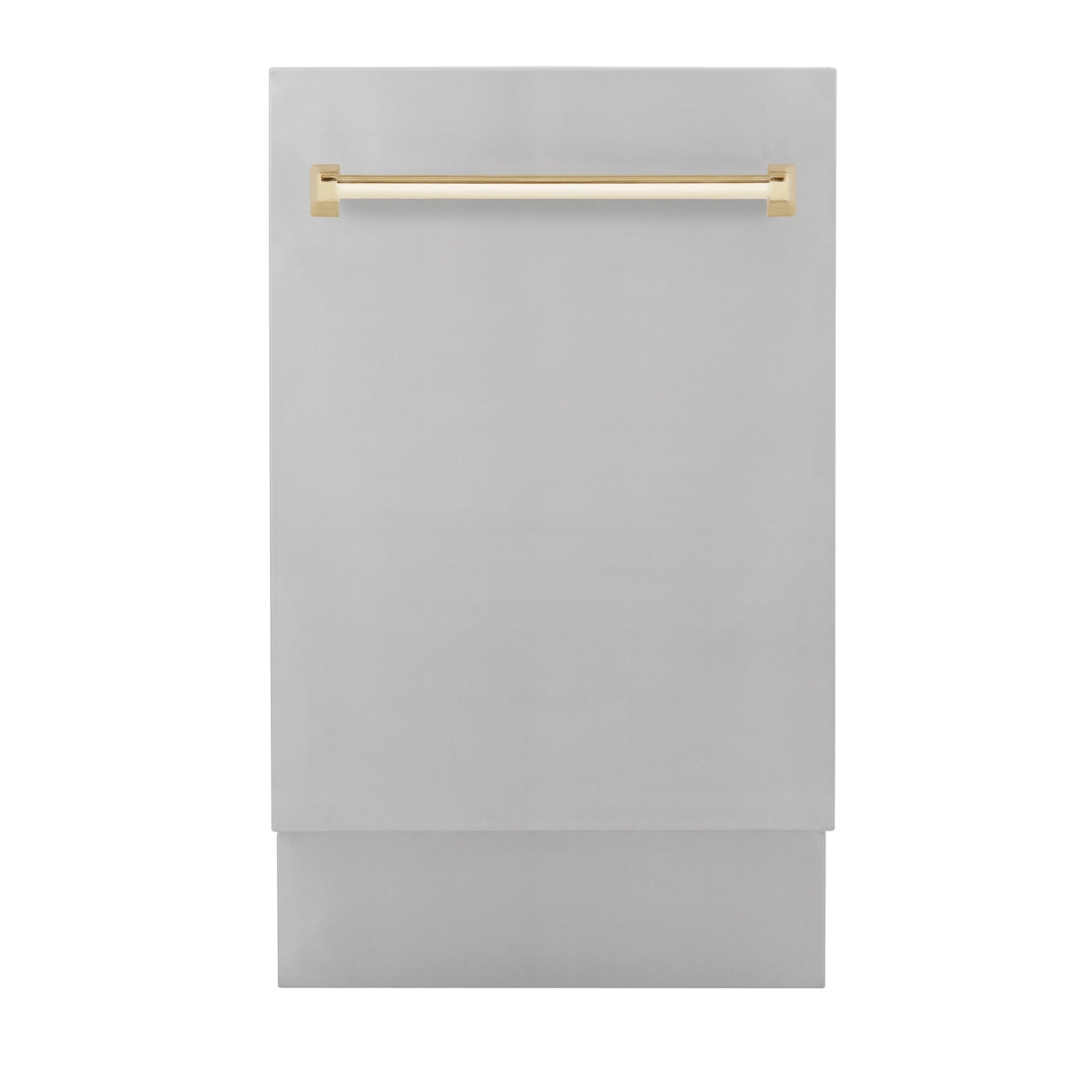 ZLINE Autograph Edition 18 in. Compact 3rd Rack Top Control Dishwasher in Stainless Steel with Polished Gold Handle, 51dBa (DWVZ-304-18-G) front.