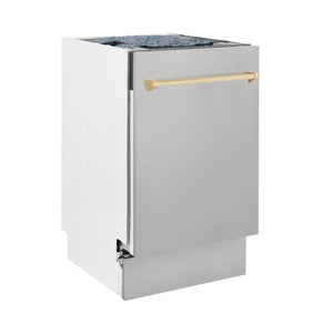 ZLINE Autograph Edition 18 in. Compact 3rd Rack Top Control Dishwasher in Stainless Steel with Polished Gold Handle, 51dBa (DWVZ-304-18-G)-Dishwashers-DWVZ-304-18-G ZLINE Kitchen and Bath