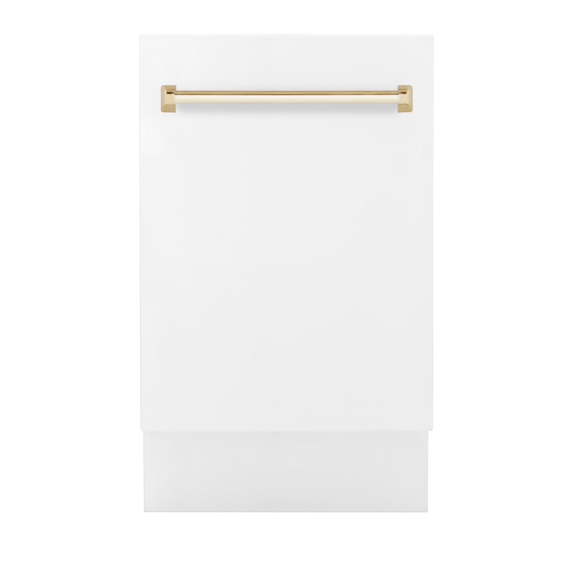 ZLINE Autograph Edition 18 in. Compact 3rd Rack Top Control Dishwasher in White Matte with Polished Gold Accent Handle, 51dBa (DWVZ-WM-18-G) front.