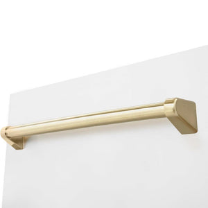 ZLINE Autograph Edition 18 in. Compact 3rd Rack Top Control Dishwasher in White Matte with Polished Gold Accent Handle, 51dBa (DWVZ-WM-18-G) close-up, handle on dishwasher exterior.