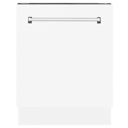 ZLINE 24 in. Tallac Series 3rd Rack Dishwasher with White Matte Panel and Traditional Handle, 51dBa (DWV-WM-24)