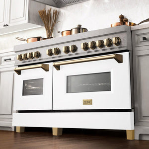 ZLINE Autograph Edition 60 in. 7.4 cu. ft. Dual Fuel Range with Gas Stove and Electric Oven in DuraSnow® Stainless Steel with White Matte Doors and Polished Gold Accents (RASZ-WM-60-G)-Ranges-RASZ-WM-60-G ZLINE Kitchen and Bath