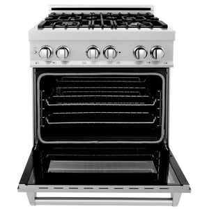ZLINE 30 in. 4.0 cu. ft. Dual Fuel Range with Gas Stove and Electric Oven in All Fingerprint Resistant Stainless Steel (RAS-SN-30) front, oven door open.