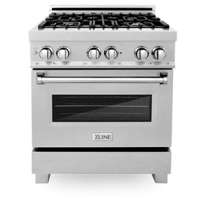 ZLINE 30 in. 4.0 cu. ft. Dual Fuel Range with Gas Stove and Electric Oven in All Fingerprint Resistant Stainless Steel (RAS-SN-30) front, closed.