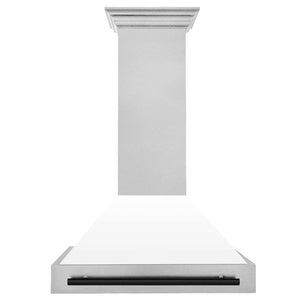 ZLINE Autograph Edition 36 in. Fingerprint Resistant Stainless Steel Range Hood with White Matte Shell and Accented Handle (8654SNZ-WM36) Matte Black, front.