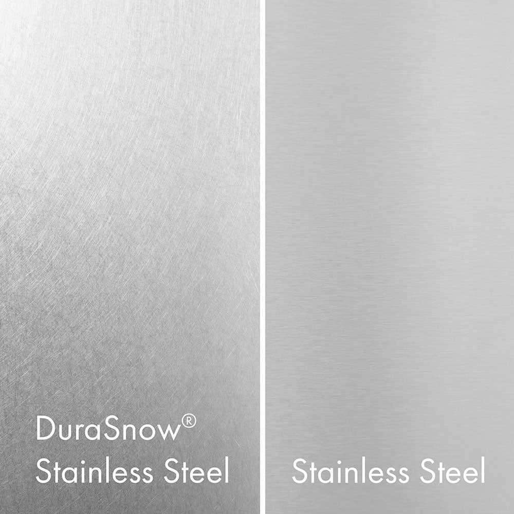 ZLINE DuraSnow® Stainless Steel (left) compared with Standard Stainless Steel (right).