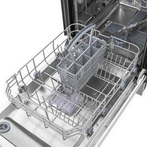 Bottom rack and utensil holder on ZLINE 18 in. Compact Panel Ready Top Control Dishwasher (DW7714-18)