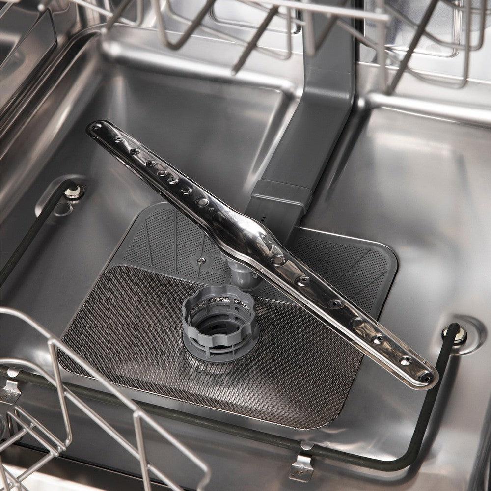 ZLINE 24 in. Panel Ready Top Control Dishwasher with Stainless Steel Tub, 52dBa (DW7713-24) close-up, primary spray arm inside tub.