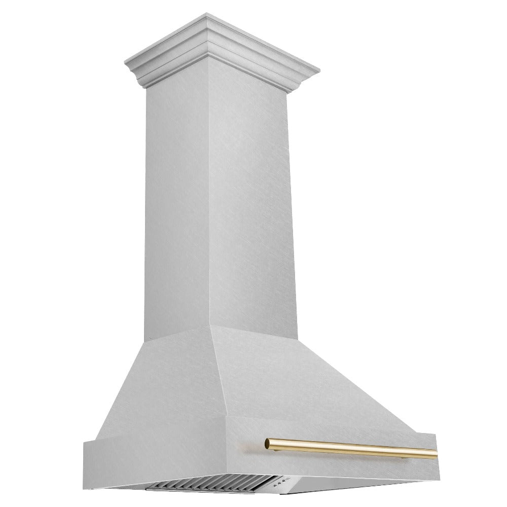 ZLINE Autograph Edition Fingerprint Resistant Stainless Steel Range Hood with Fingerprint Resistant Stainless Steel Shell and Gold Handle (8654SNZ-G) 30 Inch