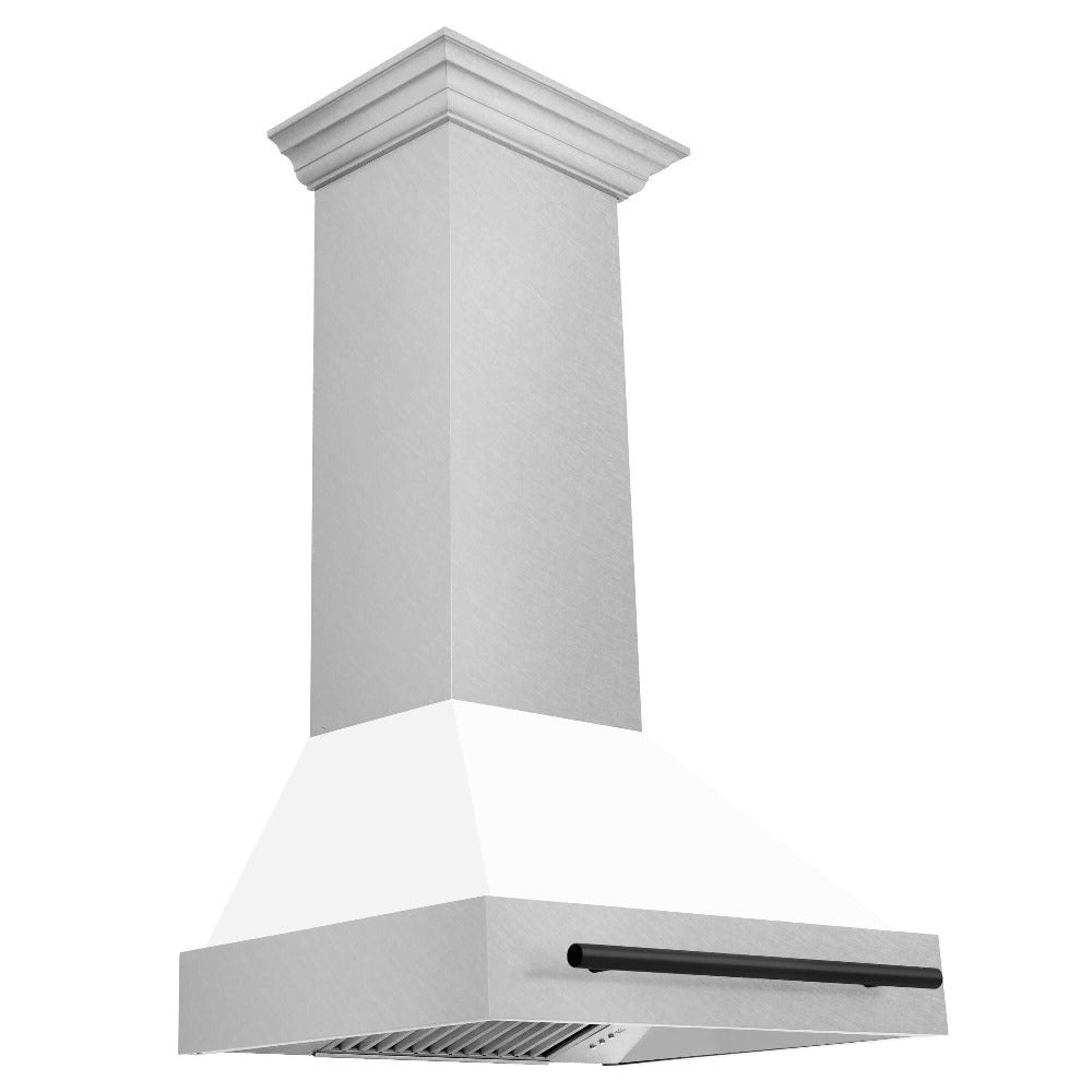 ZLINE Autograph Edition 30 in. Fingerprint Resistant Stainless Steel Range Hood with White Matte Shell and Accented Handle (8654SNZ-WM30) Matte Black