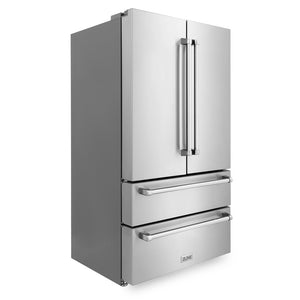 ZLINE 36 in. Freestanding French Door Refrigerator with Ice Maker in Fingerprint Resistant Stainless Steel (RFM-36) side, closed.