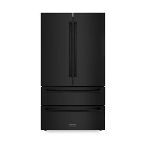 ZLINE 36 in. Freestanding French Door Refrigerator with Ice Maker in Black Stainless Steel (RFM-36-BS) front.