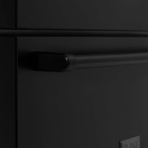 ZLINE 36 in. Freestanding French Door Refrigerator with Ice Maker in Black Stainless Steel (RFM-36-BS) handle on bottom freezer drawer.