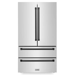 ZLINE Autograph Edition 36 in. 22.5 cu. ft Freestanding French Door Refrigerator with Ice Maker in Fingerprint Resistant Stainless Steel with Matte Black Accents (RFMZ-36-MB) front.