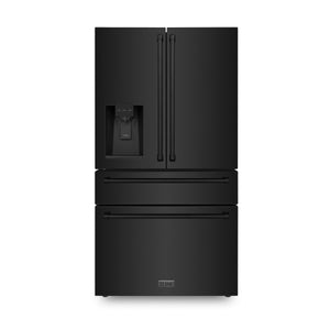 ZLINE 36 in. 21.6 cu. ft Freestanding French Door Fingerprint Resistant Refrigerator with External Water and Ice Dispenser in Black Stainless Steel (RFM-W-36-BS) front.