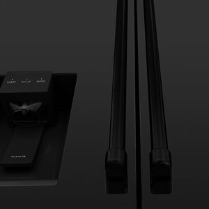 ZLINE 36 in. 21.6 cu. ft. Counter-Depth French Door Refrigerator with Water and Ice Dispenser in Fingerprint-Resistant Black Stainless Steel (RFM-W-36-BS) handles on refrigeration compartment.