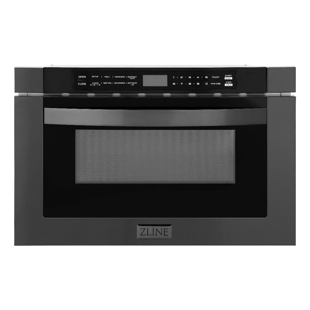 ZLINE 24 in. 1.2 cu. ft. Black Stainless Steel Built-in Microwave Drawer (MWD-1-BS) front, closed.