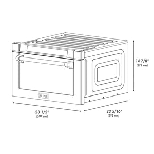 ZLINE 24 in. 1.2 cu. ft. Built-in Microwave Drawer with a Traditional Handle in Stainless Steel (MWD-1-H) dimensional diagram with measurements.