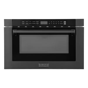 ZLINE 24 in. 1.2 cu. ft. Black Stainless Steel Built-in Microwave Drawer with a Traditional Handle (MWD-1-BS-H) front.