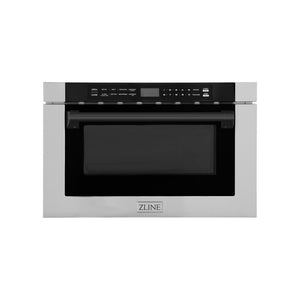ZLINE Autograph Edition 24 in. 1.2 cu. ft. Built-in Microwave Drawer with a Traditional Handle in Stainless Steel and Matte Black Accents (MWDZ-1-H-MB) front.
